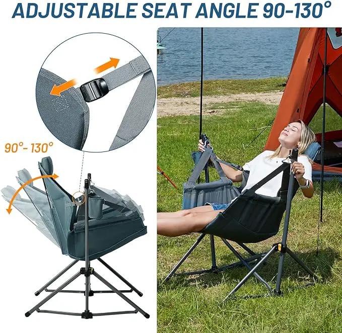 TIMBER RIDGE Hammock Camping Chair with Adjustable Backrest, Heavy Duty Folding Hammock Chair Supports 300lbs, Portable Hammock Chair for Camping, Travelling and Patio, Blue 2 Pack by GreenHaven Gardens