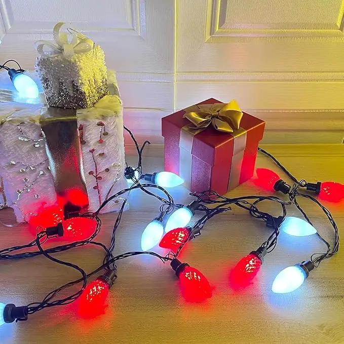 YIQU 2-Pack 66FT C9 Christmas String Lights Outdoor, 100LED Waterproof Green Wire Plug in Led Fairy String Lights for Xmas Tree Indoor Garden Patio Wedding Party Decoration (Red and White) by GreenHaven Gardens