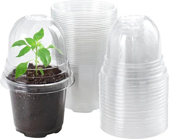 30 Packs 4 Inch Reinforced Clear Nursery Pots with Humidity Dome, Transparent Variety Pack Plastic Plant Pot Seedling Planter Seed Starter Flower by GreenHaven Gardens