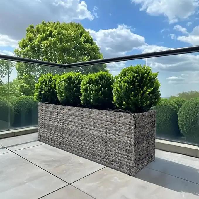LEWIS&WAYNE Large Rectangular Block Planter Box Handmade Wicker Tall Planters for Outdoor Plants with Removable Liners Modern Planter for Indoor Outdoor Patio Deck - Gray, 36''x12''x16'' by GreenHaven Gardens