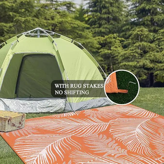 Pauwer Waterproof Outdoor Rug 6x9, Reversible Plastic Straw Patio Camping Rug, Indoor Outdoor RV Mat Carpet for Deck, Camper, Porch, Balcony, Backyard, Picnic, Leaf Orange by GreenHaven Gardens