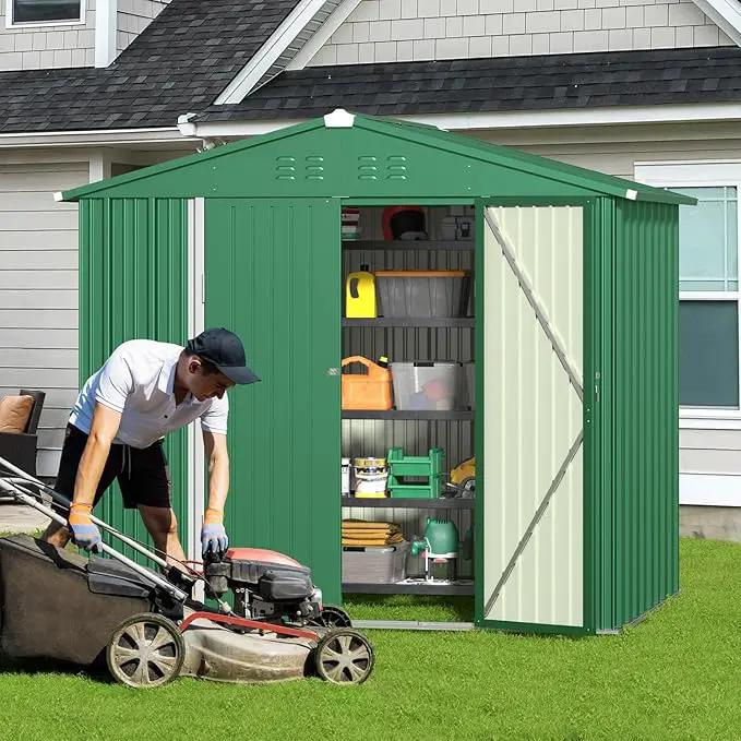 Gizoon Outdoor Storage Shed 8 x 6 FT, Galvanized Metal Garden Shed with Double Lockable Doors, Outdoor Storage Clearance for Backyard Patio Lawn-Green by GreenHaven Gardens