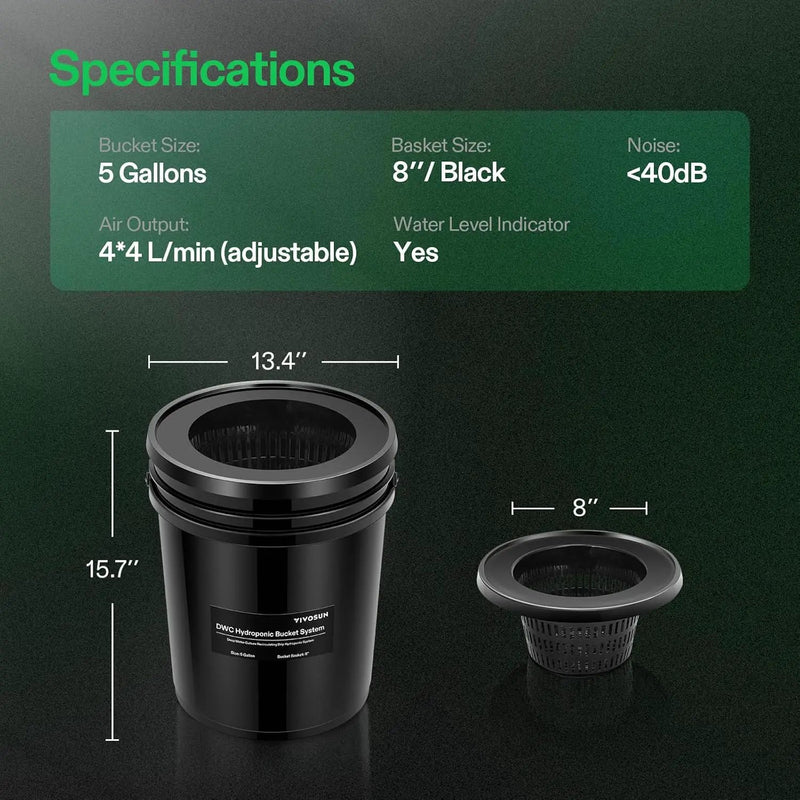 VIVOSUN DWC Hydroponics Grow System with Top Drip Kit, 5-Gallon Deep Water Culture, Recirculating Drip Garden System with Multi-Purpose Air Hose, Air Pump, and Air Stone (2 Buckets + Top Drip Kit) by GreenHaven Gardens