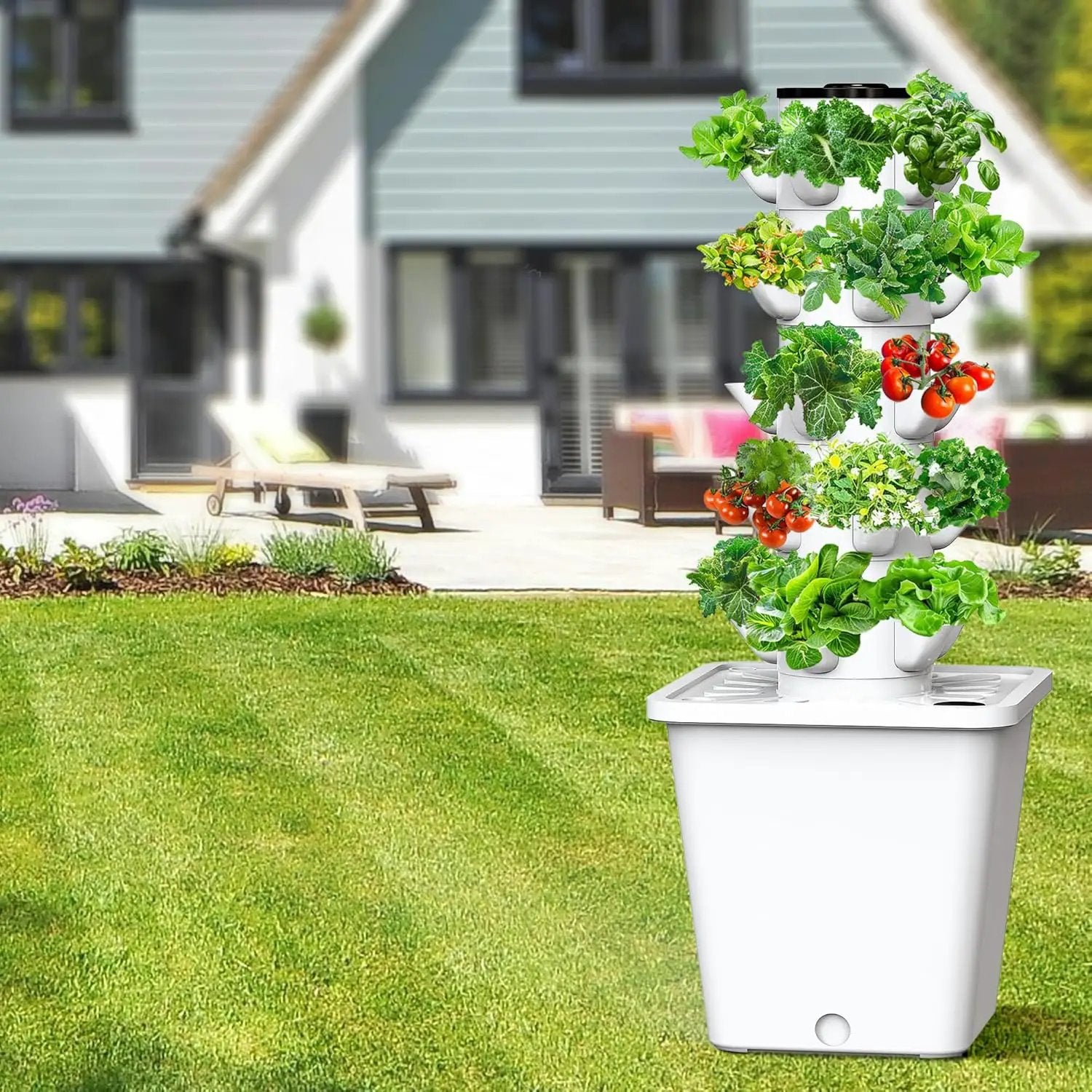 SJZX Hydroponics Growing System Kit, 12L Large Capacity Hydroponic Tower, 5 Tiers Indoor Outdoor Gardening System for Beginner with Water Pump & APP Auto Timer, Vertical Garden Planter Kits (25 Pods) by GreenHaven Gardens