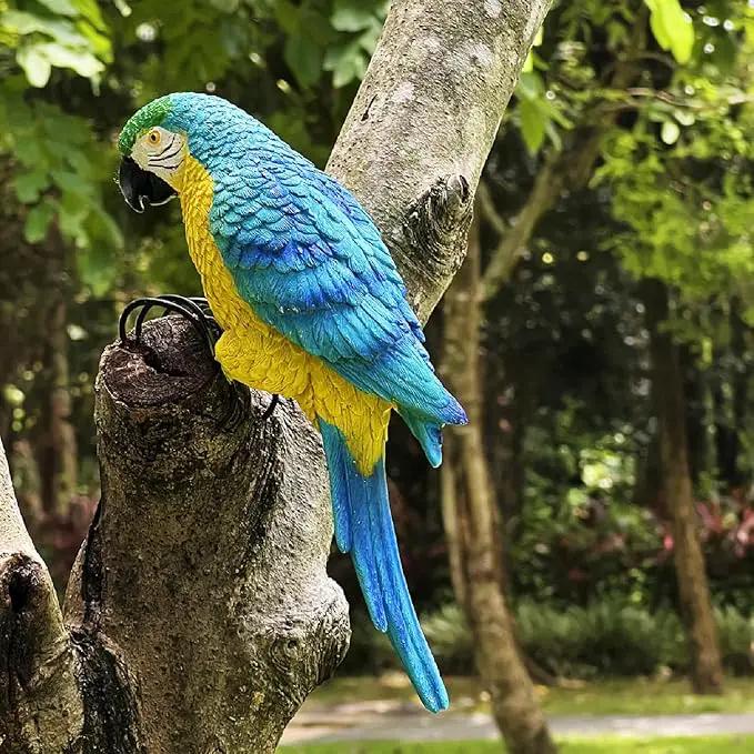 Realistic Parrot Sculpture Resin Hanging Parrots Garden Statues Lifelike Bird Figurines Landscape Ornament Patio Yard Lawn Figurine Tree Decor, Outdoor Garden Wall Statues (Blue) by GreenHaven Gardens
