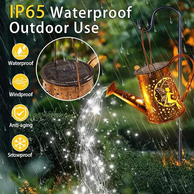 Big Solar Powered Watering Can Lantern & Moon Fairy Garden Decor Set Outdoor Waterproof Hanging Path Lights with Shepherd Hooks, Perfect Patio Decor Gardening Gift for Women, Mom, Grandma (Cool White) by GreenHaven Gardens