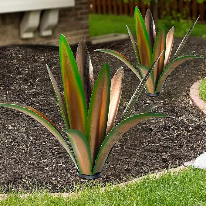 Enlarge thickened Wind Resistant Metal Agave Garden Art Metal Plant Country Garden Sculpture Statue Outdoor decoration Agave Metal Plant Courtyard Garden Lawn Ornament Gift (2, 12 Leaves Green) by GreenHaven Gardens
