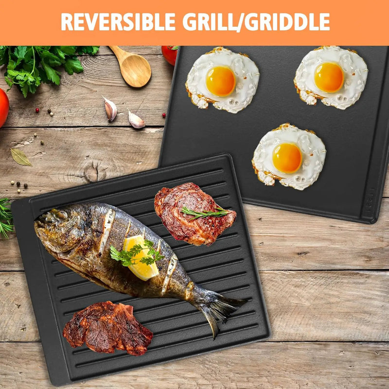 2-in-1 Reversible 15” x 12.8” Pre-Seasoned Cast Iron Cooking Griddle for Gas Stove/Charcoal/Electric/Propane/Gas Grill, Flat Griddle Top Plate for Broil King Crown and Signet Series Grill by GreenHaven Gardens