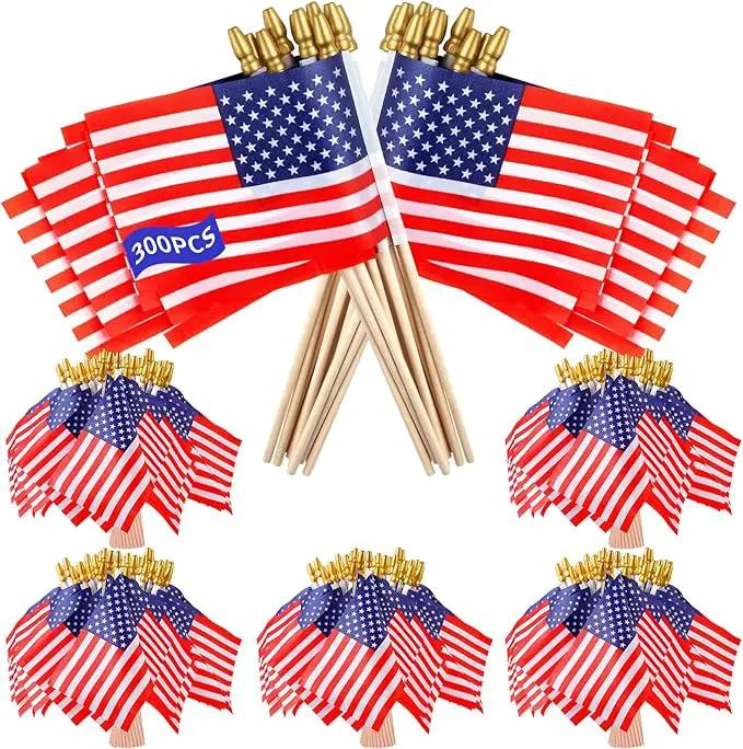 300pcs Small American Flags on Stick, Handheld 8 x 5.5 Inchs Mini American Flags with Kid-Safe Golden Spear Top, US Flags for 4th of July Decorations Outdoor, Independence Day Decorations by GreenHaven Gardens