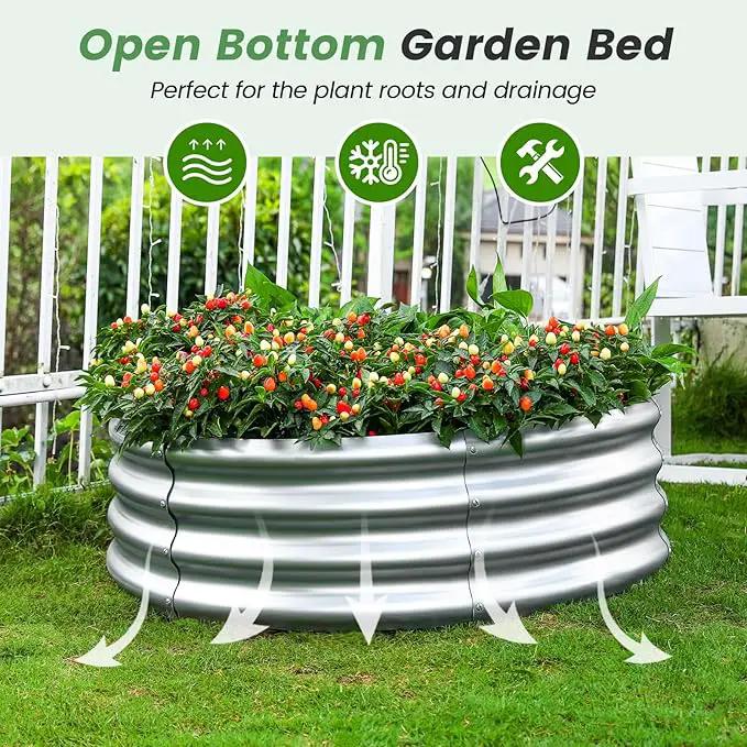 Land Guard 3×3×1ft Galvanized Raised Garden Bed Kit, Round Galvanized Planter Raised Garden Boxes Outdoor, Large Metal Raised Garden Beds for Vegetables, Silver by GreenHaven Gardens