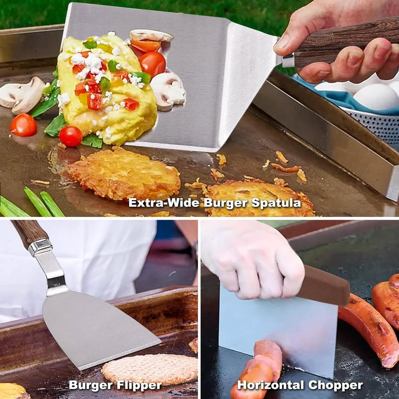 ROMANTICIST 19PCS Griddle Accessories Set - Flat Top Teppanyaki Spatula Set with Scraper, Basting Cover for Camp Chef- Home Cooking Griddle and Outdoor BBQ Gifts for Christmas by GreenHaven Gardens