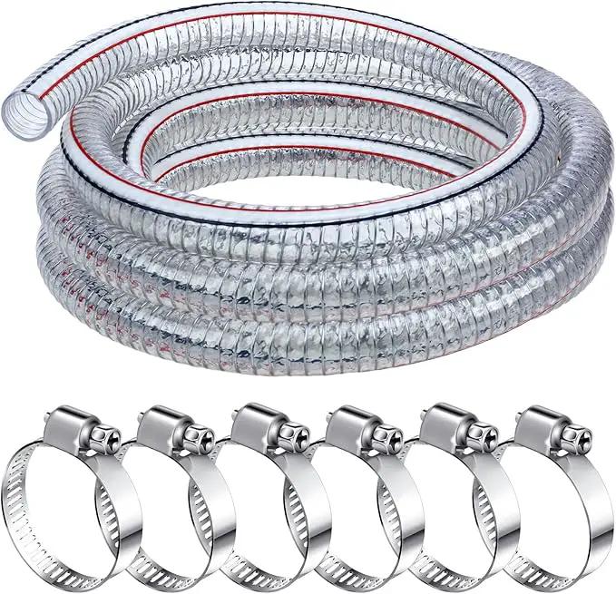 Frienda Heavy Duty Steel Wire Flexible Tubing with Fasteners PVC High Pressure Drain Hose Tube Pond Tubing Clear Wire Reinforced for Pond Bilge Pump Vacuum Suction Hose(10 Ft, 1.5 Inch Id) by GreenHaven Gardens