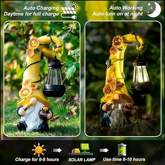 12" Solar Gnome Garden Statues Honey Bee jar Decor with LED Lantern Outdoor Spring Gnomes Decorations Patio Yard Balcony Art Gifts for Women Mom Grandma by GreenHaven Gardens