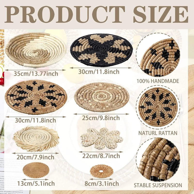 Xuhal 11 Pcs Boho Hanging Wall Basket Decor Handmade Woven Basket Wall Decorative Boho Wicker Baskets Placemats Round Farmhouse Bulrush Art for Rustic Home Decorations Christmas Gift(Rustic) by GreenHaven Gardens
