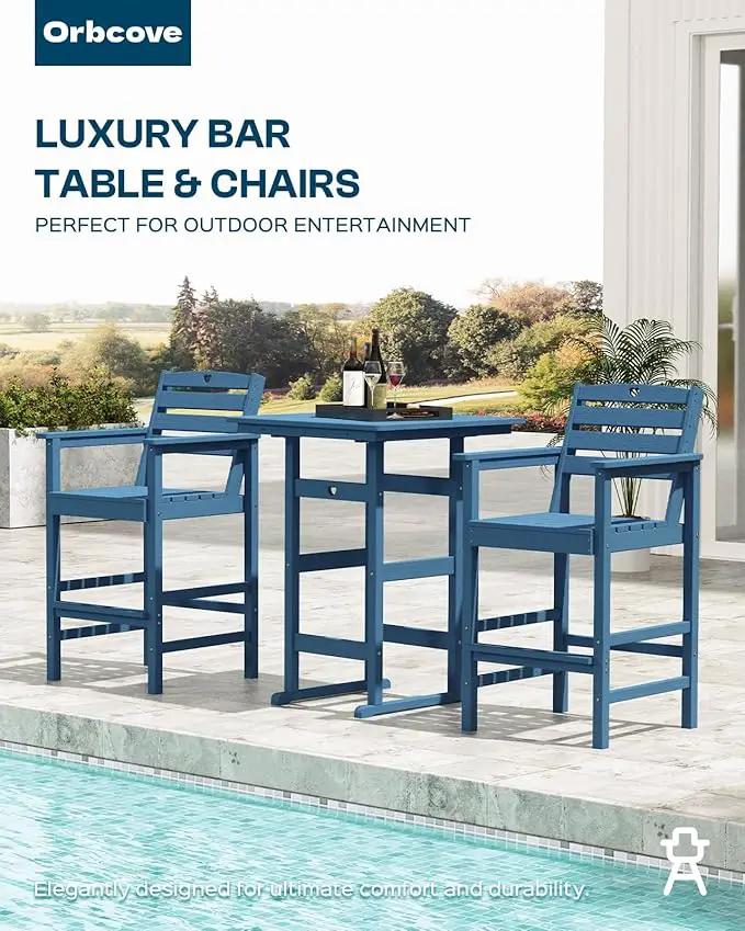Tall Adirondack Chairs Set of 4, HDPE Wood Balcony Adirondack Chairs Set with Heart Cutout Design, Weather-Resistant Bar Height Furniture for Deck, Porch, Pool (Navy Blue) by GreenHaven Gardens