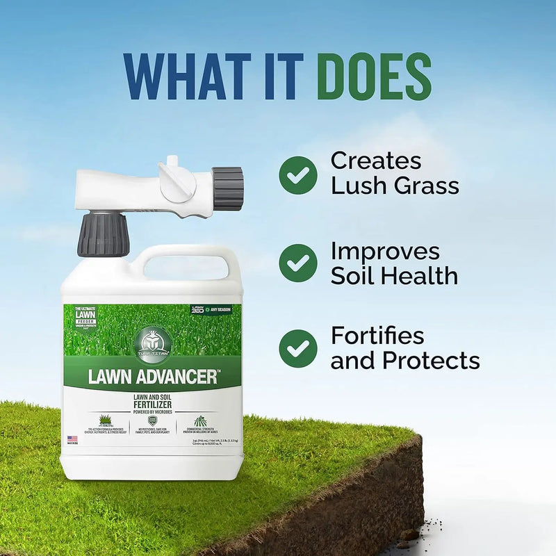 Turf Titan Lawn Advancer – Green Lawn Booster and Lawn Fertilizer (32 oz) – Fast-Acting Hose End Fertilizer Concentrate with Tri-Action Formula – Covers up to 8,000 Sq Ft by GreenHaven Gardens