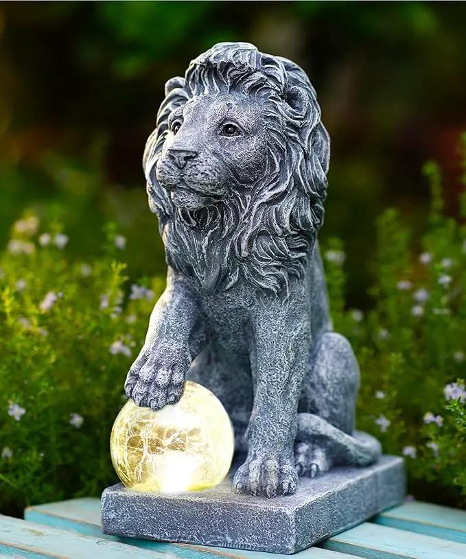 Solar Lion Statue for Garden Decor: Outdoor Figurines Sculpture with Ball for Lawn Patio Yard Balcony - Gifts for Mom Grandma Women by GreenHaven Gardens