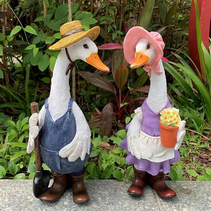 Garden Statues Gardener Couple Duck, Indoor Outdoor Decorations Cute Ducks Art Décor Goose Figurine Ornament for Yard Home Garden Patio and Office (Female) by GreenHaven Gardens