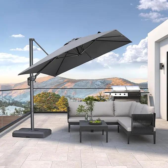 PURPLE LEAF 8 FT Cantilever Patio Umbrella Outdoor Aluminum Offset Square Umbrella with 3 Years Fade Resistance Recycled Fabric and 360-degree Rotation for Deck Pool Garden, Mist Grey by GreenHaven Gardens