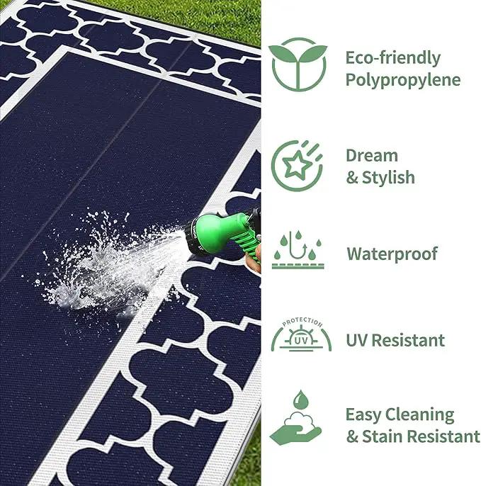 GENIMO 8' x 16' Outdoor Rug Waterproof for Patio, Foldable Reversible Plastic Straw Area Rugs Mat for Rv Decor, Outside Carpet for Camper, Deck, Picnic, Beach, Balcony, Porch, Blue & White by GreenHaven Gardens