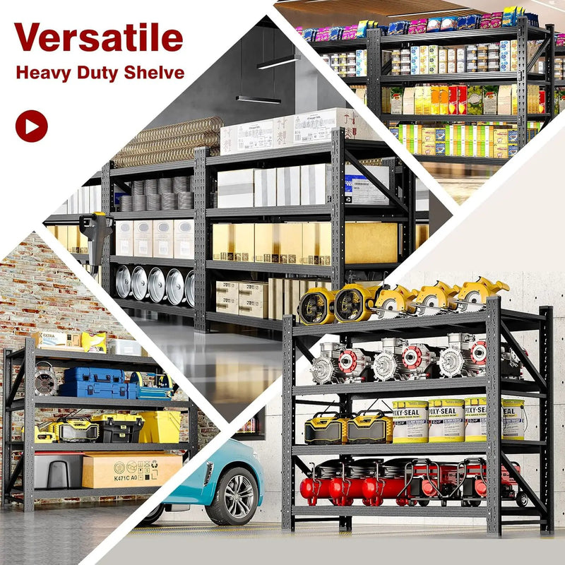 5000LBS Metal Steel Storage Shelves - 71.3" W Black 4 Tier Heavy Duty Rack Commercial Industrial Shelving with Adjustable Shelf for Basement Garage Warehouse - 71.3" W x 24" D x 70" H by GreenHaven Gardens