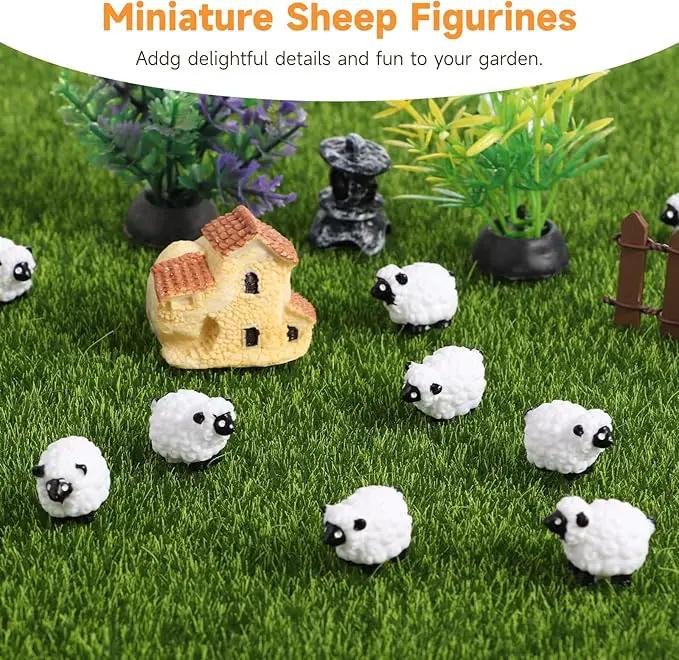 100Pcs Mini White Sheep Figurines, Miniature Resin Sheep Figurines, Mini Cute Resin White Sheep Ornaments, Little Outdoor Moss Landscape Figurines, Tiny Fairy Garden Animal Cake Toppers by GreenHaven Gardens