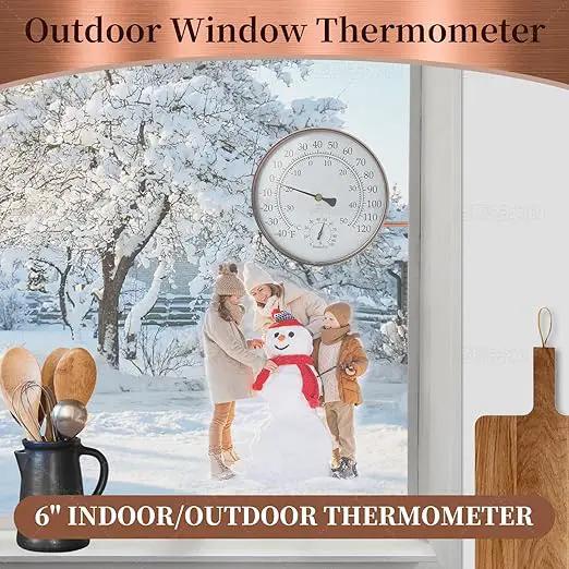 6-Inch Outdoor Thermometer for Patio. Accurate Window Thermometer for Outside Temperature, Greenhouse, Garage.Solid Brass Swivel with Humidity (6inch Thermo&Hygrometer) by GreenHaven Gardens
