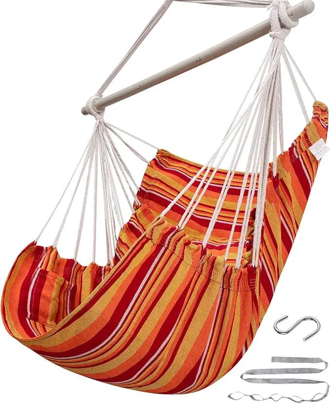 ADVOKAIR Hammock Chair Swing (500 lbs Max) - Hanging Hammock Chair Rope Swing Indoor for Bedroom, Outdoor, Patio, Bedroom, Porch, Deck - Sturdy Steel Bar with Anti-Slip Safety Rings by GreenHaven Gardens