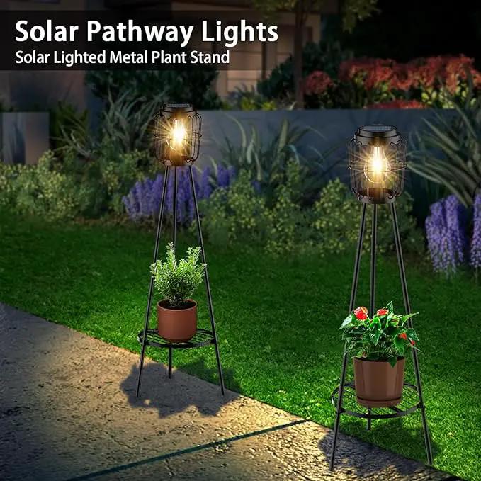 Solar Lights Outdoor with LED Edison Bulbs, Solar Floor Lamp with Plant Stands for Garden Yard Pathway Driveway Front/Back Porch Decoration by GreenHaven Gardens