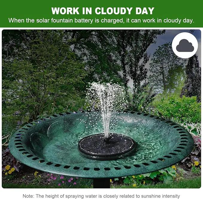 Solar Fountain with 2000 mAh Battery Backup Works in Cloudy, Glass Solar Powered Bird Bath Fountains with 7 Nozzles, 3.5 W Solar Fountain Pump for Birdbath,Garden, Outdoor, Pond (Black) by GreenHaven Gardens