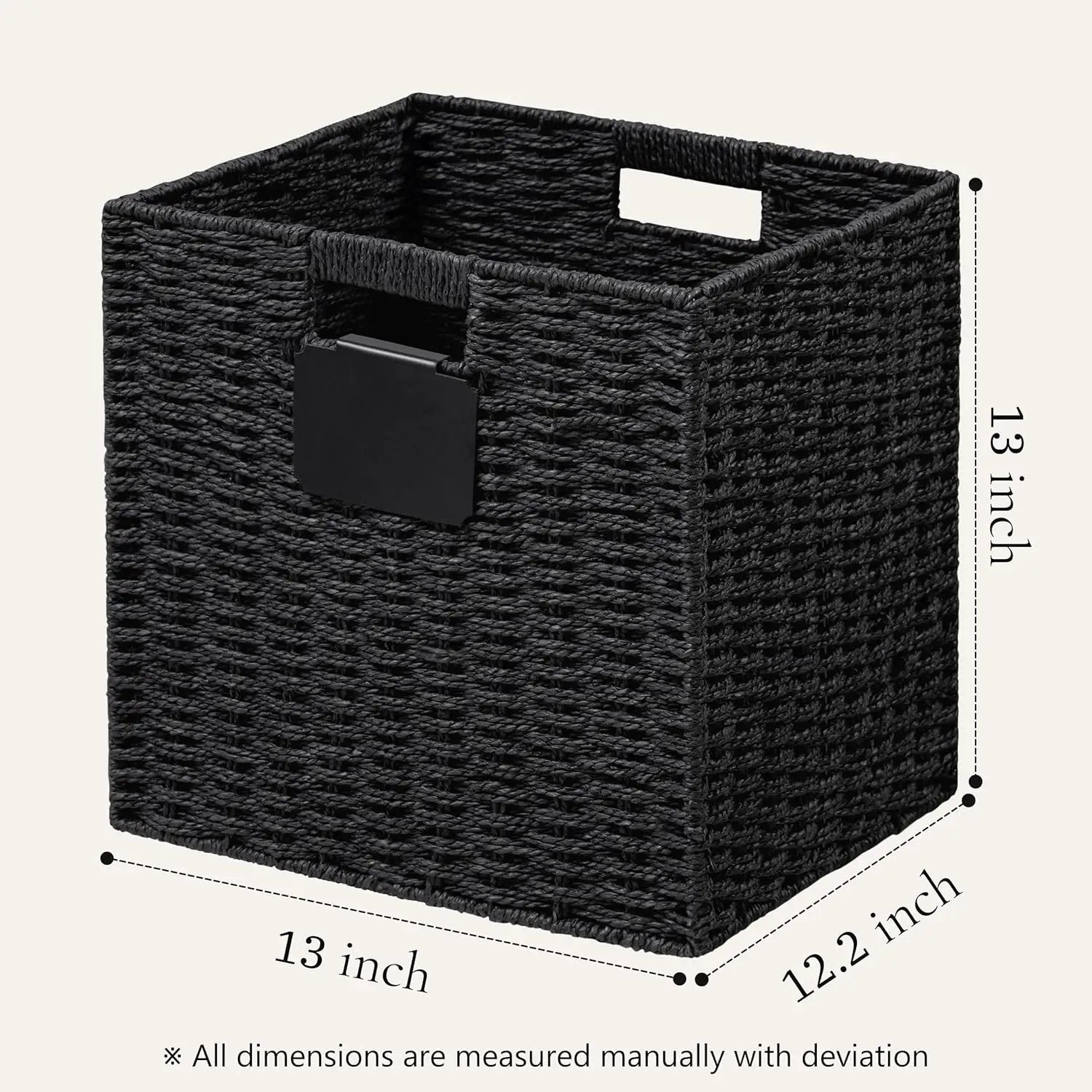 UBBCARE 2 Pack Wicker Basket, 13×13 Storage Cubes with Label, Foldable Cube Storage Bin with Handle, Square Storage Basket for Shelves, Woven Paper Rope Basket for Organizing, Black by GreenHaven Gardens