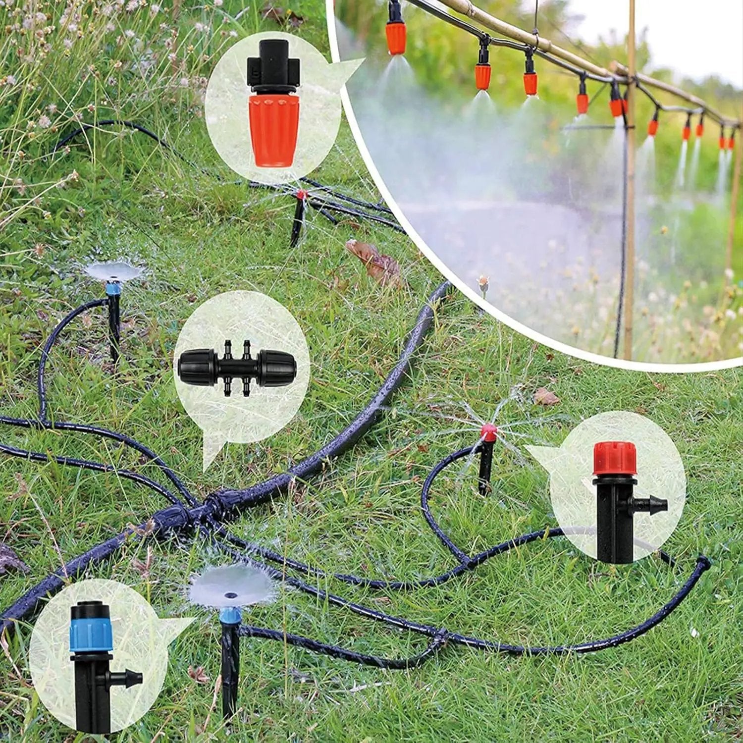 256FT Automatic Drip Irrigation System Kit,Automatic Garden Watering Misting System for Greenhouse, Yard, Plant ，Lawn with 1/2 inch Hose 1/4 inch Distribution Tubing and Accessories by GreenHaven Gardens