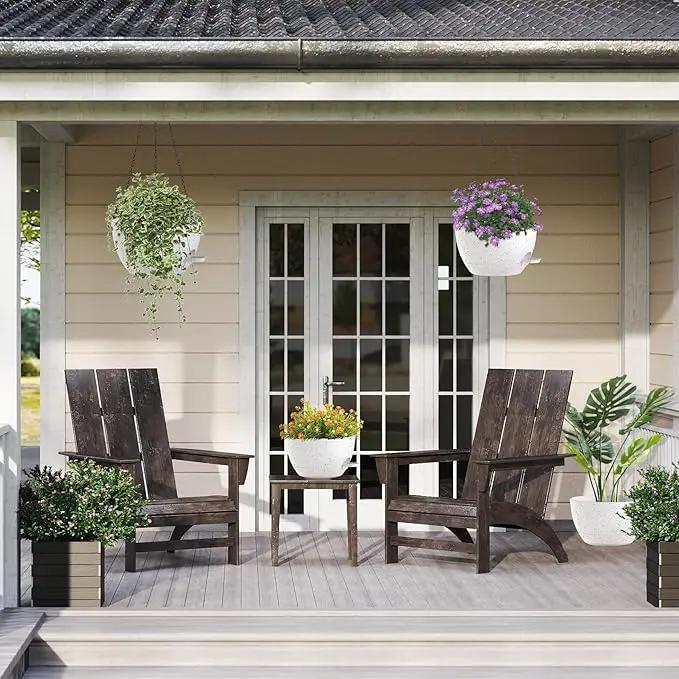 12 Inch Hanging Baskets 2 PC with Chains, Self-Watering Hanging Planters for Indoor Outdoor Plants, Plastic Hanging Flower Pots,Speckled White by GreenHaven Gardens