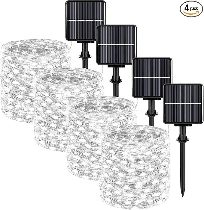 Extra-Long 288FT 800LED Solar Fairy String Lights, 4-Pack 72FT 200 LED Outdoor Twinkle Lights Waterproof 8 Lighting Modes Cool White Silver Wire Lights for Deck Backyard Tree Garden Fence Pool Party by GreenHaven Gardens