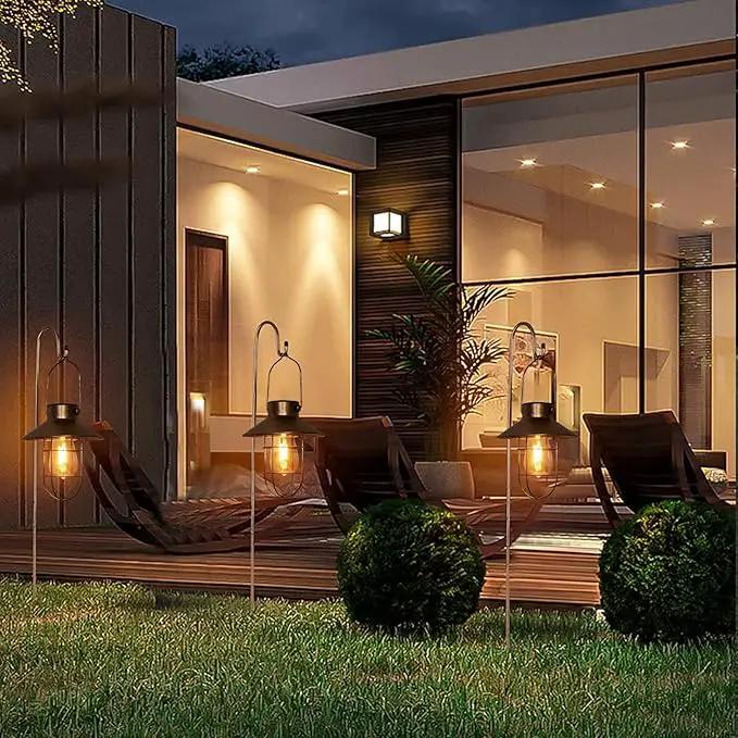 pearlstar Solar Lanterns Outdoor Metal Solar Powered Hanging Lights Waterproof for Barn Wall Yard Garden Patio Garage Balcony Porch Fence Decor, Warm White Edison Bulb (Copper-2pack) by GreenHaven Gardens