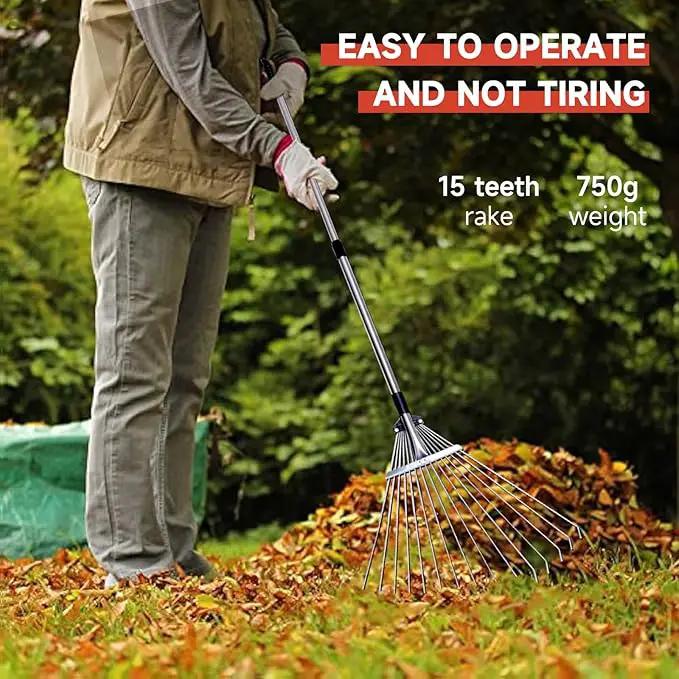 Adjustable Garden Metal Rake -32 to 63 Inch ,Hand Weed Collapsible Camping Landscape Dethatcher Rake for Leaves Shrub Yard Lawns,Leveling Yard Tool,Black by GreenHaven Gardens