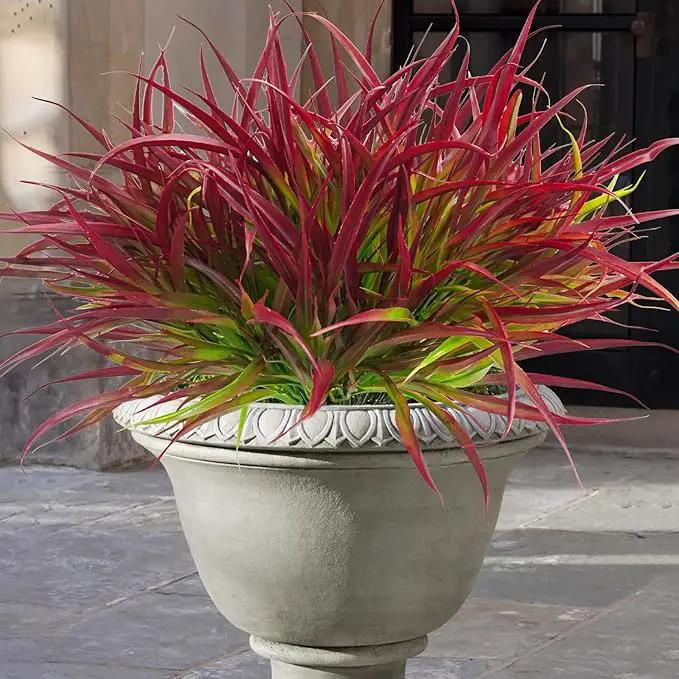 Uieke 6 Bundles Artificial Outdoor Plants UV Resistant Fake Grass Plants Faux Plastic Plants Greenery Shrubs for Home Garden Pathway Window Box Front Porch Summer Fall Decor, Deep Red by GreenHaven Gardens