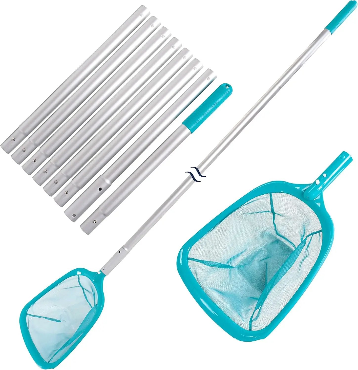U.S. Pool Supply 11.5 Foot Swimming Pool Leaf Skimmer Net with Telescopic Aluminum Pole, 8 Sections - 6" Deep Ultra Fine Mesh Netting Basket, Remove Finest Debris, Adjustable Length, Clean Spas, Ponds by GreenHaven Gardens