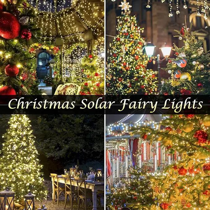 Solar Christmas String Lights Outside, 3 Pack Total 120FT 300 LED Solar Garden Twinkle Lights Outdoor, Waterproof with 8 Modes Solar Fairy Lights for Patio Party Wedding Christmas Decor (Warm White) by GreenHaven Gardens