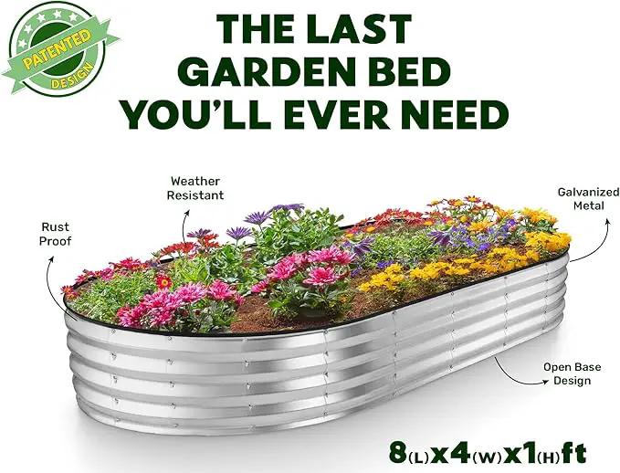 Galvanized Raised Garden Beds Outdoor // 8×4×1 ft Planter Raised Beds for Gardening, Vegetables, Flowers // Large Metal Garden Box // Patented Tool-Free Design (Silver) by GreenHaven Gardens