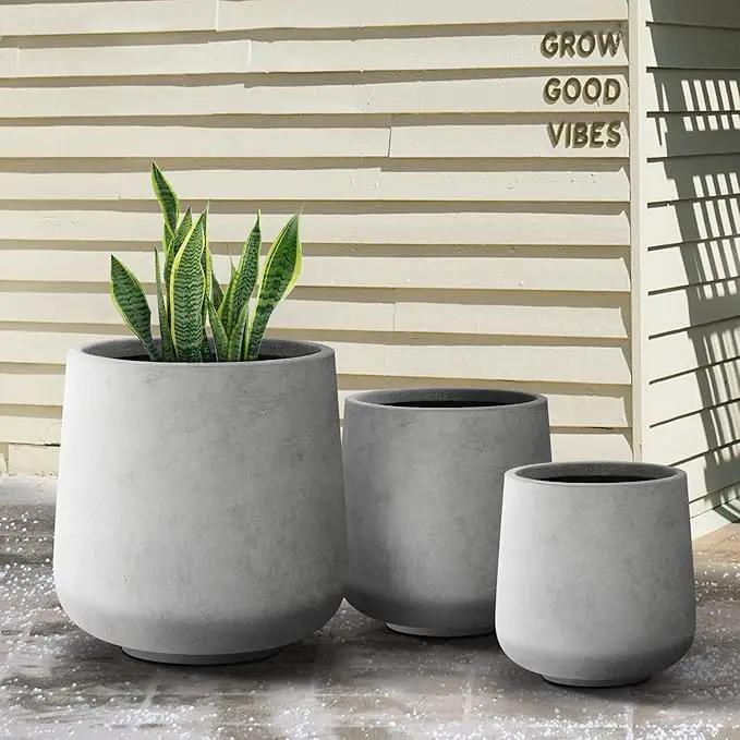 Kante 15.3"+11.6"+8.2" Dia Round Concrete Planter, Large Outdoor Indoor Planter Pots Containers with Drainage Holes and Rubber Plug for Home Garden Patio, Natural Concrete by GreenHaven Gardens