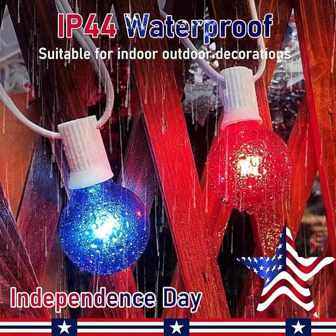 4th of July Decorations Lights Outdoor, 25Ft Red White and Blue Lights with 25 G40 Light Bulbs, Plug in G40 Patriotic Light for Indoor Independence Day Party Memorial Day-White by GreenHaven Gardens