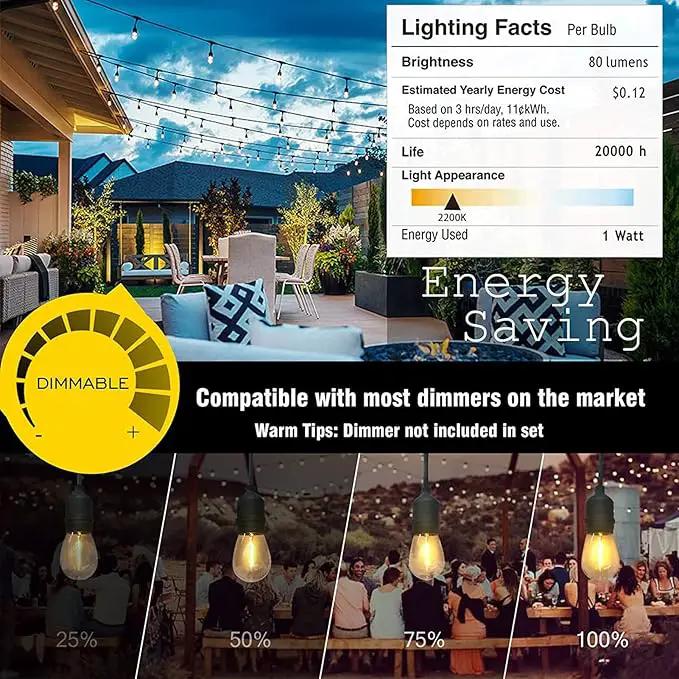 Achin Outdoor String Lights 96FT(48FT*2) Waterproof IP65 LED Patio Lights with 30+2 S14 Edison Bulbs Warm 2200K Hanging Lights Outside Shatterproof String Lights for Outside Bistro, Market, Yard by GreenHaven Gardens
