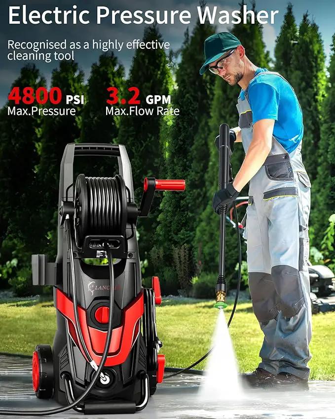 Pressure Washer, Power Washer with 6 Quick Connect Nozzles, Inlet Hose & Filter&Foam Cannon for Cars/Fences/Driveways/Patios/Home Cleaning (Red) by GreenHaven Gardens