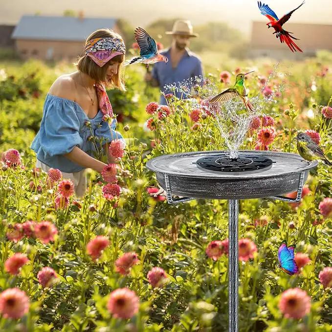 Metal Bird Bath for Outdoors Garden Birdbath Bowl, 36.2" Height Freestanding Bird Feeders for Outside with 4 Prongs Base Stake, Standing Birdfeeders for Yard Lawn Decor (Retro Silver) by GreenHaven Gardens