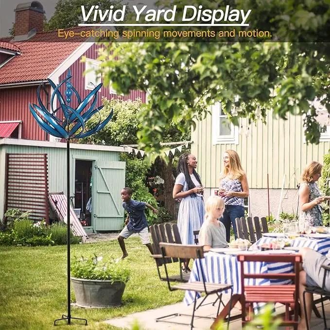 91 inch Wind Spinners Outdoor - Extra Large Outdoor Metal Wind Sculptures Spinners with Stake, Windmills for The Yard Garden, Yard Art Garden Lawn Decor - Blue (27" W x 91" H) by GreenHaven Gardens