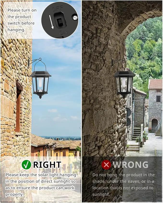 Solar Lanterns Outdoor Waterproof, Hanging Solar Lights with Glass Shade - 2 Pack LED Metal Wall Mount Outdoor Light for Yard/Garden/Patio - Flame by GreenHaven Gardens