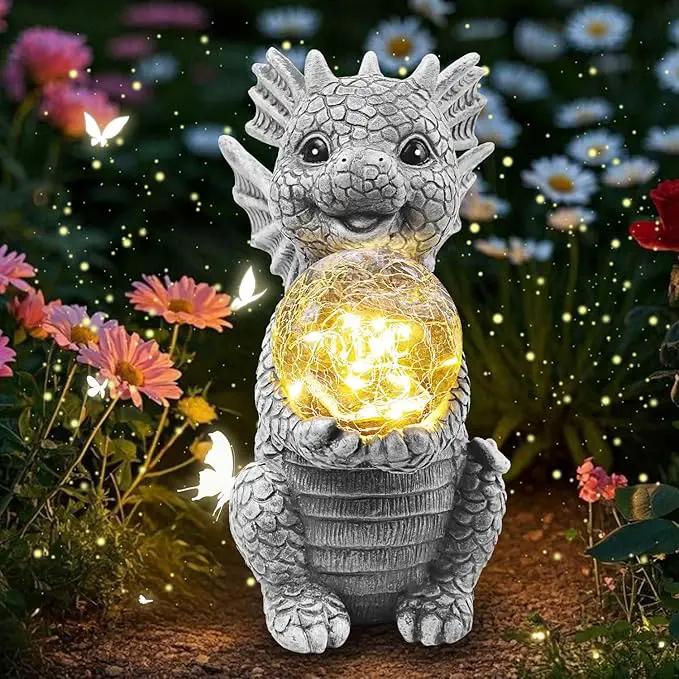 Solar Garden Outdoor Statues 7.2" Resin Dragon Statues Holding Magic Ball with Solar Lights,Lawn Decor for Patio, Balcony, Yard Ornament,Unique Gifts for Mom Grandma Housewarming by GreenHaven Gardens