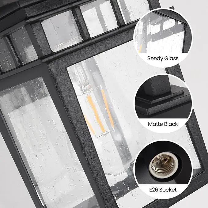 Outdoor Wall Lantern, Exterior Lighting Fixtures Wall Mount, 2 Pack Black Outdoor Sconce with Seeded Glass, Dusk to Dawn Exterior Porch/Patio Lights for House Front Door Garage by GreenHaven Gardens