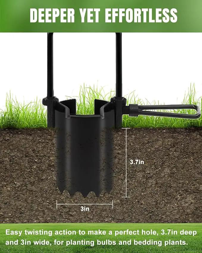 joyhalo Bulb Planter Tool Long Handle, 30in Serrated Base, 5 in 1 Lawn Tool, Sod Cutter, Grass Plugger Tool, Weeding, Transplanting, Garden Hole Digger for Plants, Flower Tulips Daffodils Lily by GreenHaven Gardens